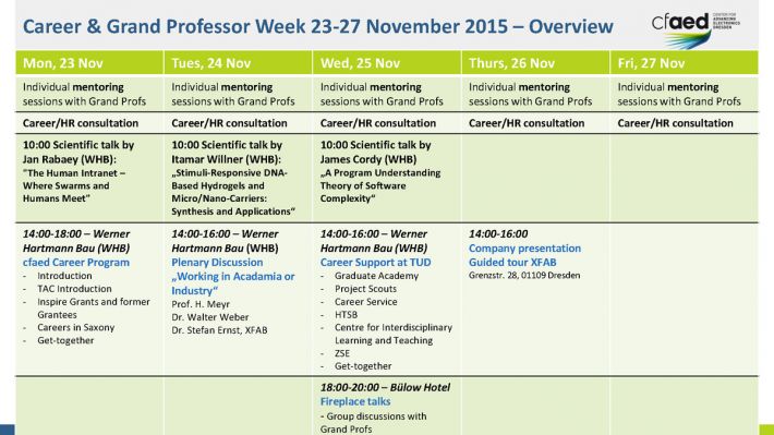 Schedule for cfaed Grand Professor Week 2015 (click to enlarge)