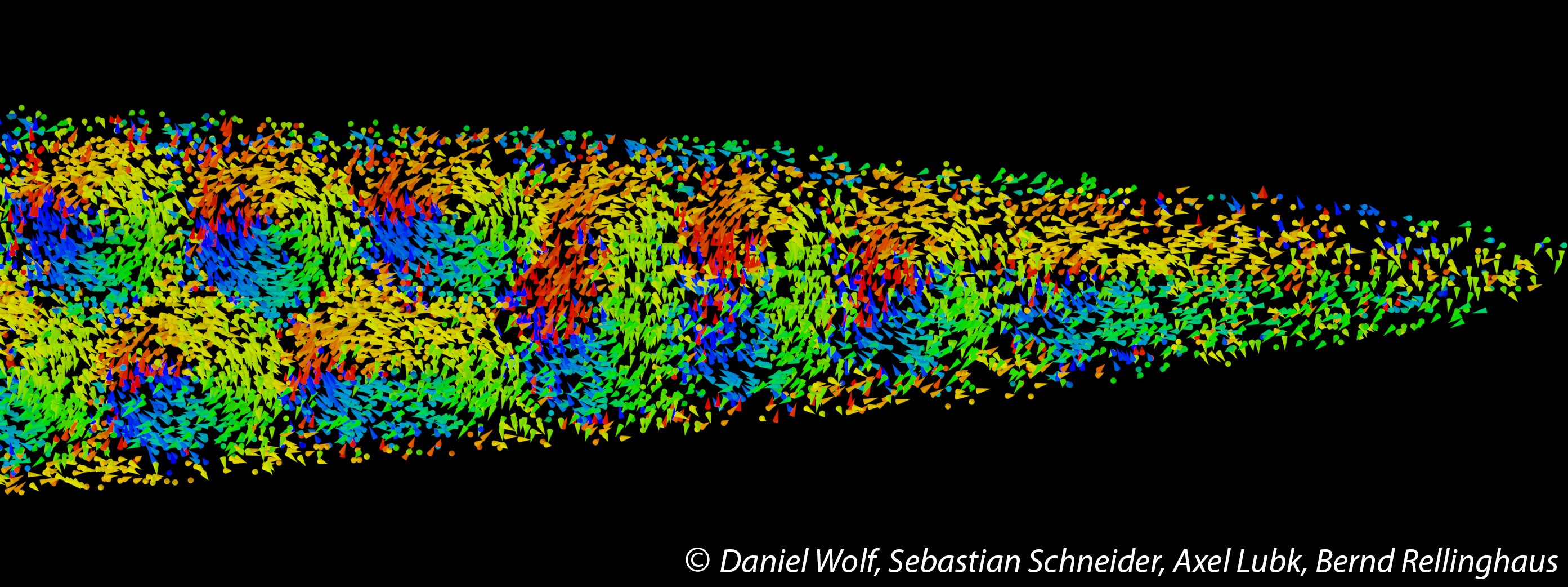 On-axis view on the magnetic whirls of skyrmion tubes in a needle-shaped sample of FeGe. Copyright: Daniel Wolf, Sebastian Schneider, Axel Lubk, Bernd Rellinghaus.